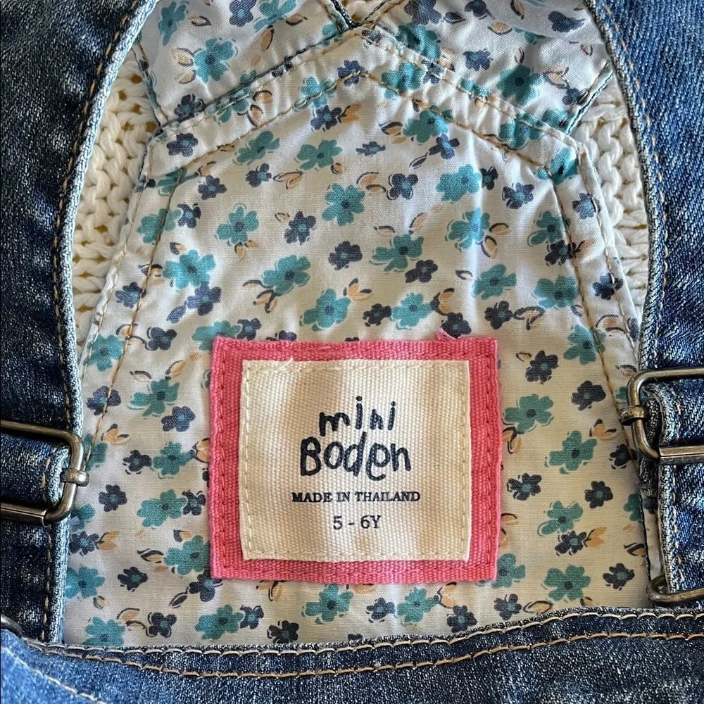 Mini Boden Denim Heart Pocket Overall Dress Jumper Heart Pockets Girls EUC